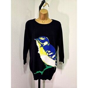 Cynthia Rowley Novelty Bird Black Sweater Womens Medium Cozy Pullover Naturecore
